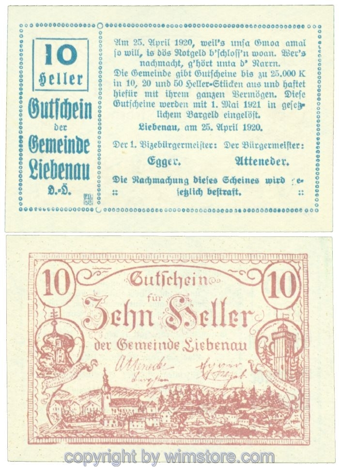 sn108210 Liebenau, J00521a, 10 Heller; 1