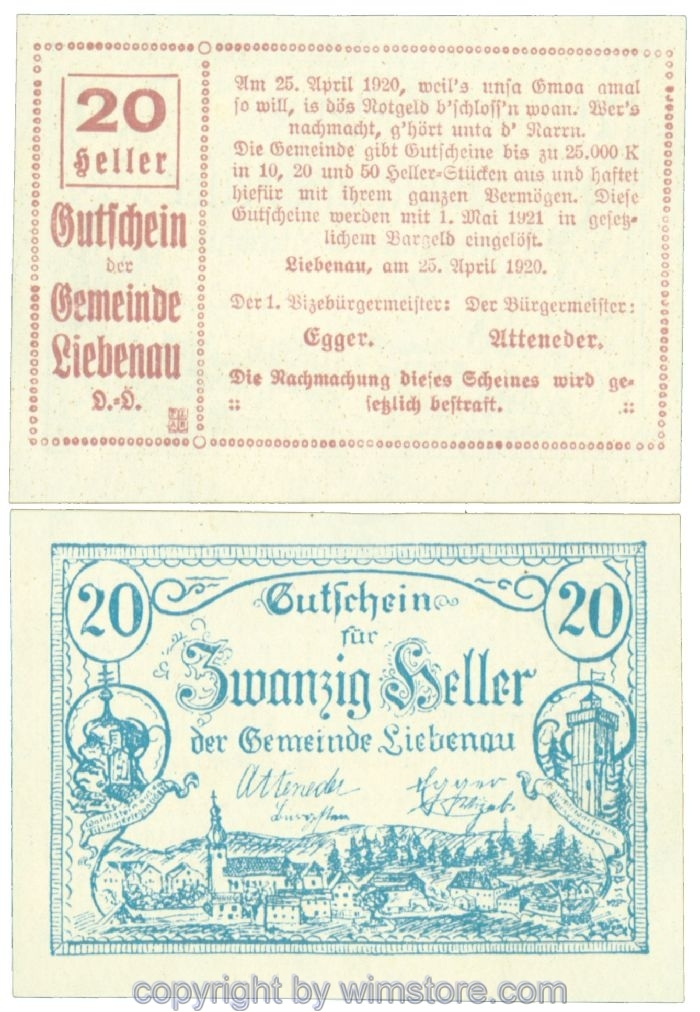 sn108211 Liebenau, J00521a, 20 Heller; 1