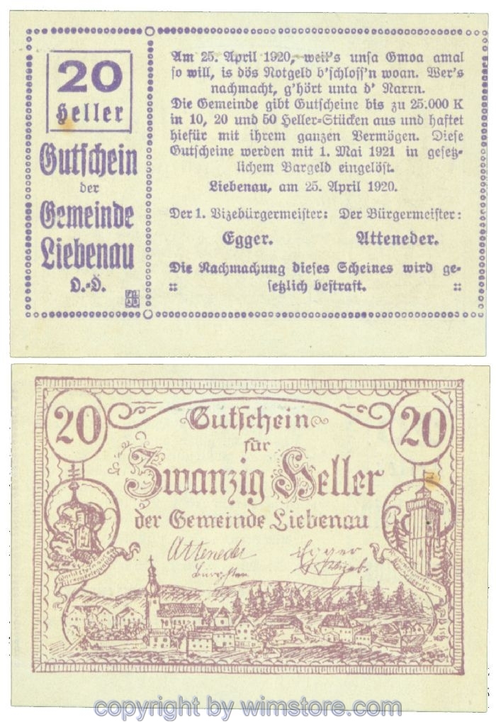 sn108212 Liebenau, J00521a, 20 Heller; 1