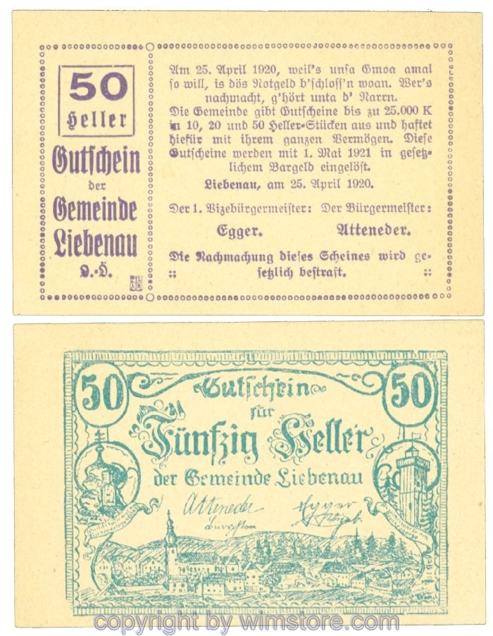 sn108214 Liebenau, J00521a, 50 Heller; 1