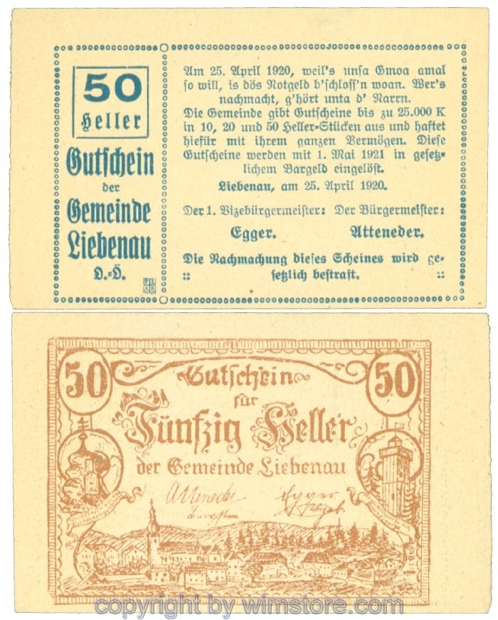 sn108215 Liebenau, J00521a, 50 Heller; 1