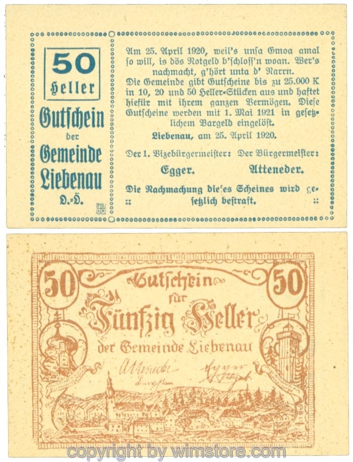 sn108216 Liebenau, J00521a, 50 Heller; 1