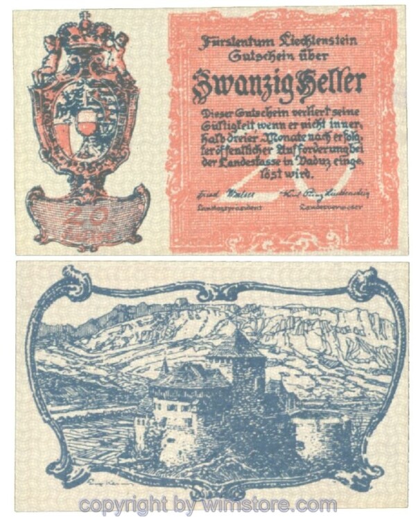 Liechtenstein, Landeskasse Vaduz, J00522, 20 Heller; 1