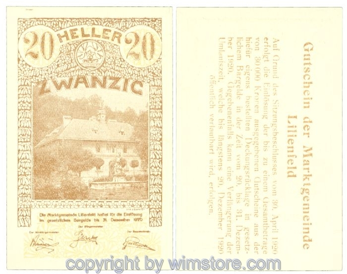Lilienfeld, J00523IJ83, 20 Heller; 1