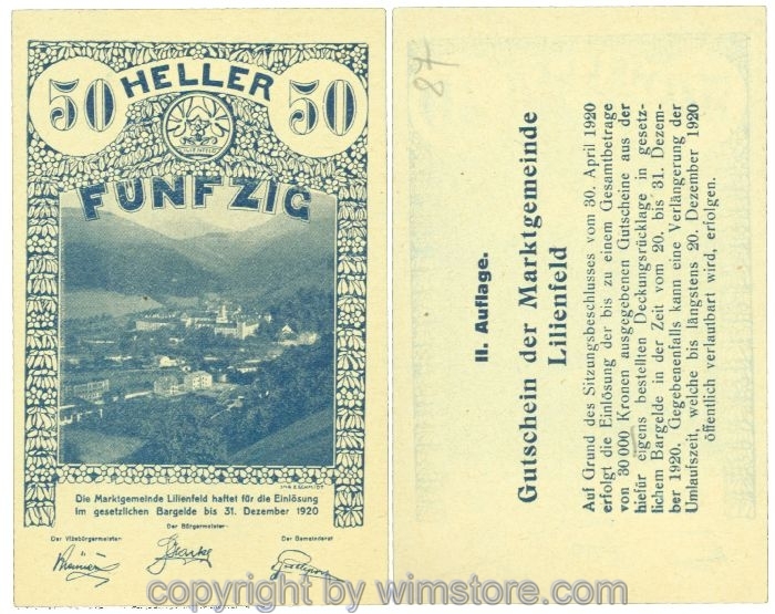 Lilienfeld, J00523IIJ87, 50 Heller; 1