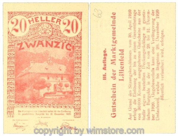 Lilienfeld, J00523IIIG62, 20 Heller; 1