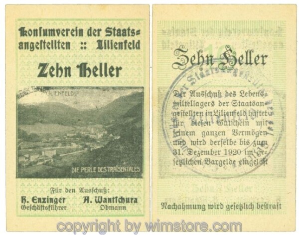 Lilienfeld, Prv. Konsumverein, J00524c, 10 Heller; 1-