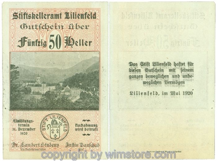 Lilienfeld, Prv. Stiftskelleramt, J00526Ig, 50 Heller; -2