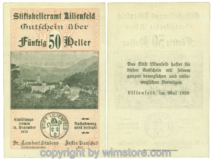 Lilienfeld, Prv. Stiftskelleramt, J00526Ig, 50 Heller; 2-3
