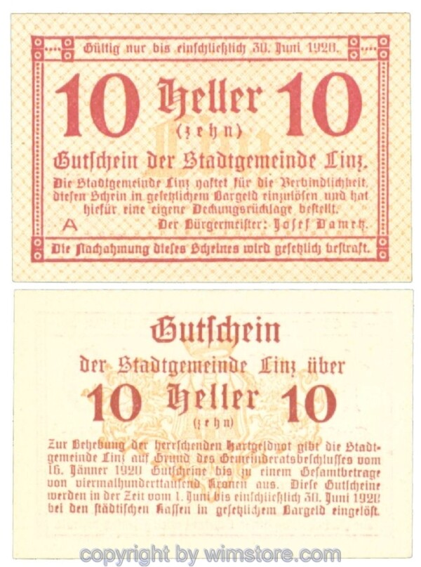 sn108309 Linz, J00529b, 10 Heller; 1