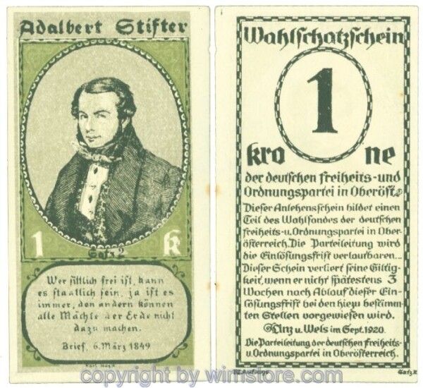 Linz, Prv. Dt. Freiheits- und Ordnungspartei, J00530d2, 1 Krone; 1