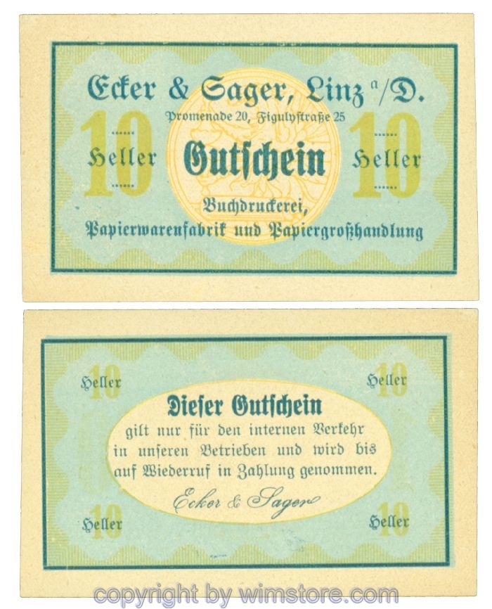 sn108333 Linz, Prv. Ecker & Sager, Buchdruckerei, J00532b, 10 Heller; 1