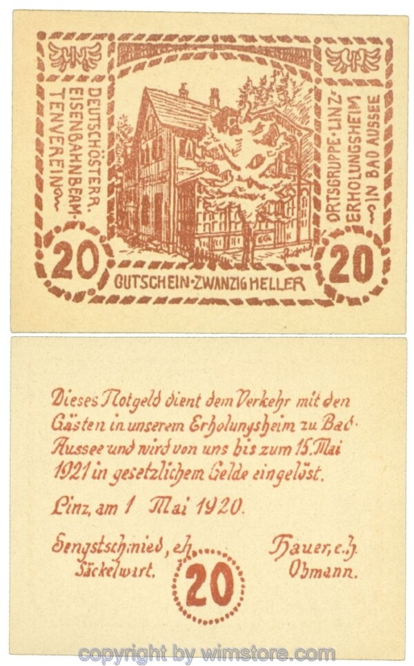 Linz, Prv. Dt.-österr. Eisenbahnbeamtenverein, J00533a, 20 Heller; 1