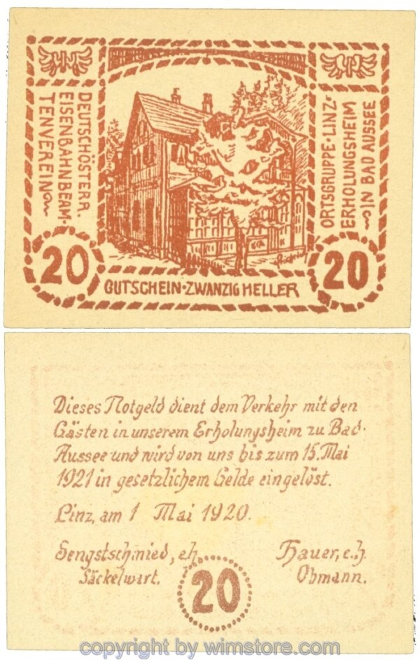 Linz, Prv. Dt.-österr. Eisenbahnbeamtenverein, J00533b, 20 Heller; 1
