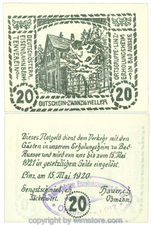 Linz, Prv. Dt.-österr. Eisenbahnbeamtenverein, J00533c, 20 Heller; 1