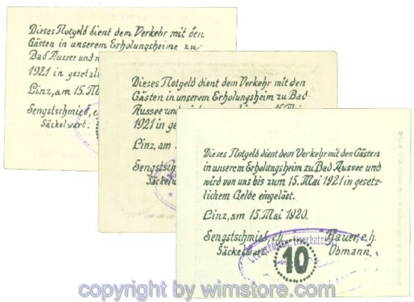 Linz, Prv. Dt.-österr. Eisenbahnbeamtenverein, J00533c, Serie 10, 20, 50 Heller; 1