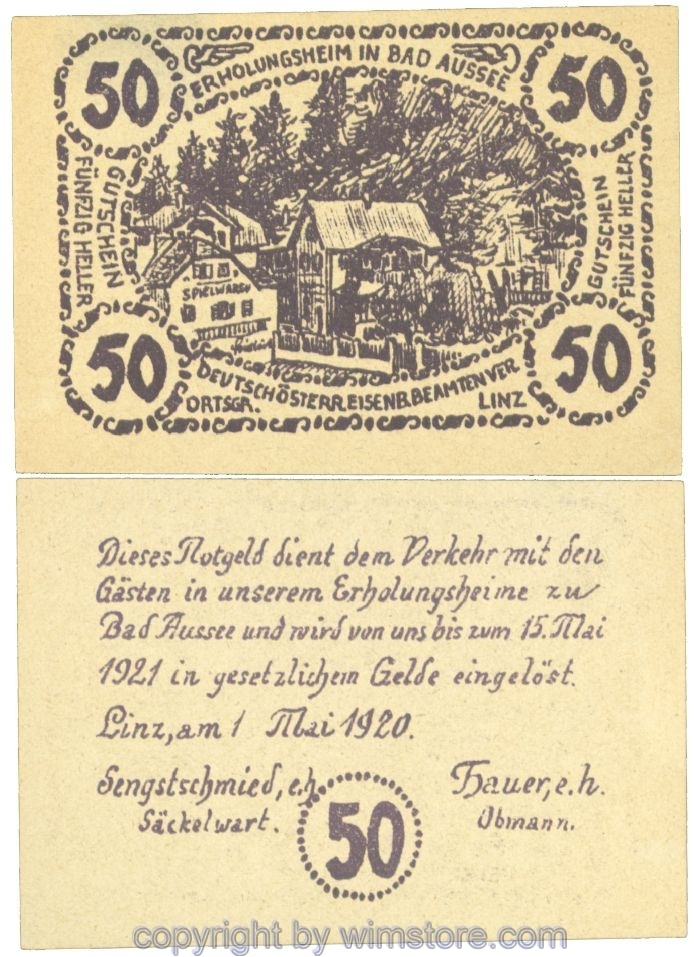 sn108346 Linz, Prv. Dt.-österr. Eisenbahnbeamtenverein, J00533c, 50 Heller; 1