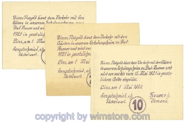 Linz, Prv. Dt.-österr. Eisenbahnbeamtenverein, J00533c, Serie 10, 20, 50 Heller; 1