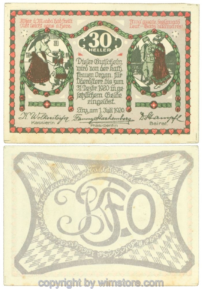 sn108349 Linz, Prv. Kath. Frauenorganisation, J00535, 30 Heller; 1