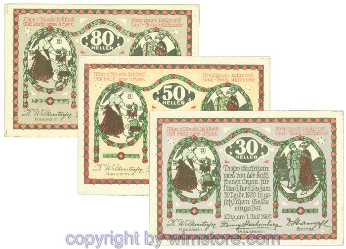 sn108351 Linz, Prv. Kath. Frauenorganisation, J00535, Serie 30, 50, 80 Heller; 1