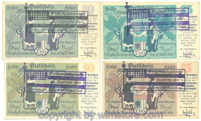 sn108368 Linz, Prv. I. Mittelstand-Wirtschafts-Genossenschaft, J00550b, Serie 20, 25, 50, 75 Heller; 1-2