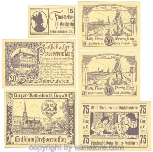 Linz, Prv. Pressverein Linz, J00553Ia, Serie 5, 20, 25, 40, 50, 75 Heller; 1