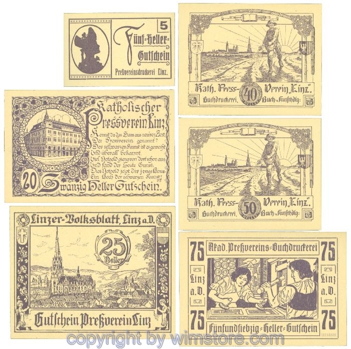 sn108369 Linz, Prv. Pressverein Linz, J00553Ia, Serie 5, 20, 25, 40, 50, 75 Heller; 1