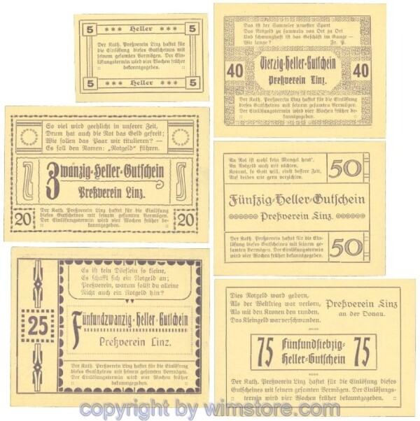 Linz, Prv. Pressverein Linz, J00553Ia, Serie 5, 20, 25, 40, 50, 75 Heller; 1