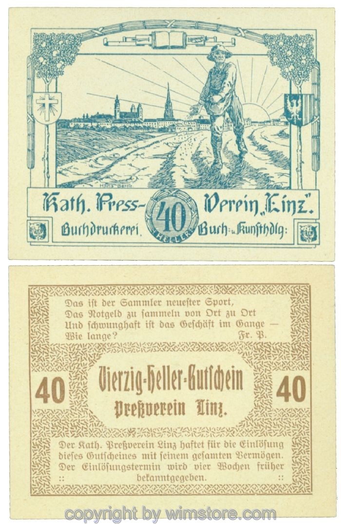 sn108372 Linz, Prv. Pressverein Linz, J00553Ib, 40 Heller; 1