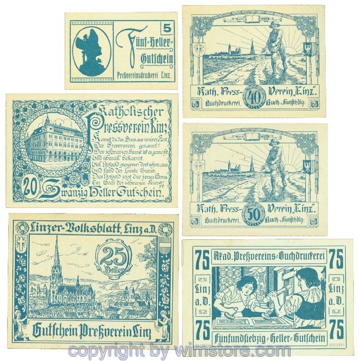sn108374 Linz, Prv. Pressverein Linz, J00553Ib, Serie 5, 20, 25, 40, 50, 75 Heller; 1