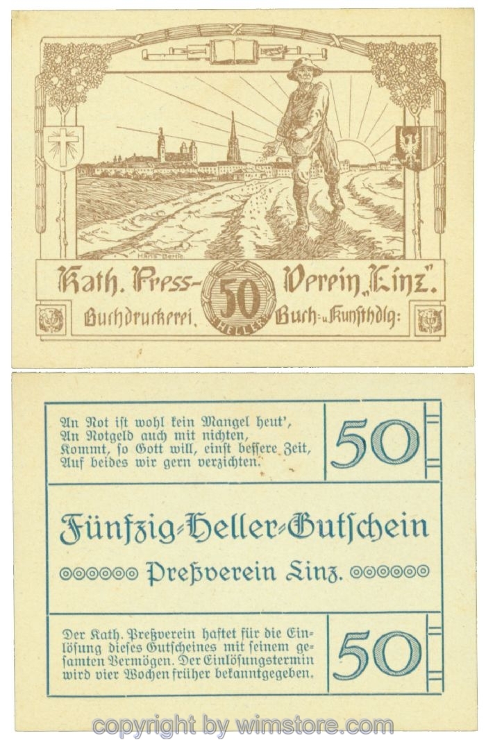 sn108378 Linz, Prv. Pressverein Linz, J00553Ic, 50 Heller; 1-