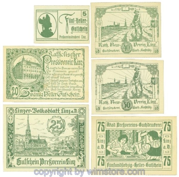 Linz, Prv. Pressverein Linz, J00553Ie, Serie 5, 20, 25, 40, 50, 75 Heller; 1