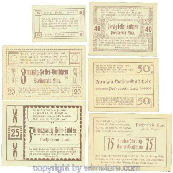 Linz, Prv. Pressverein Linz, J00553Ie, Serie 5, 20, 25, 40, 50, 75 Heller; 1