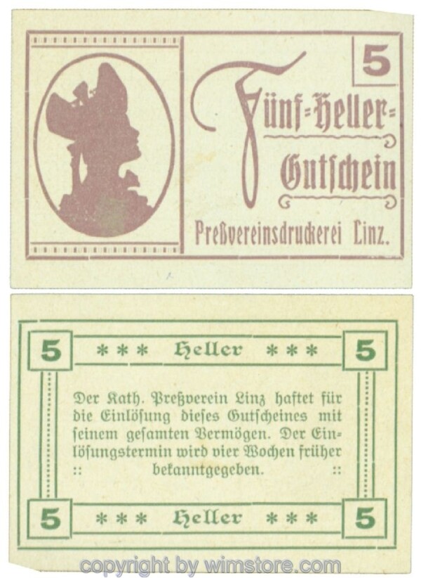 Linz, Prv. Pressverein Linz, J00553If, 5 Heller; 1
