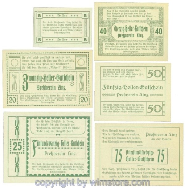 Linz, Prv. Pressverein Linz, J00553If, Serie 5, 20, 25, 40, 50, 75 Heller; 1