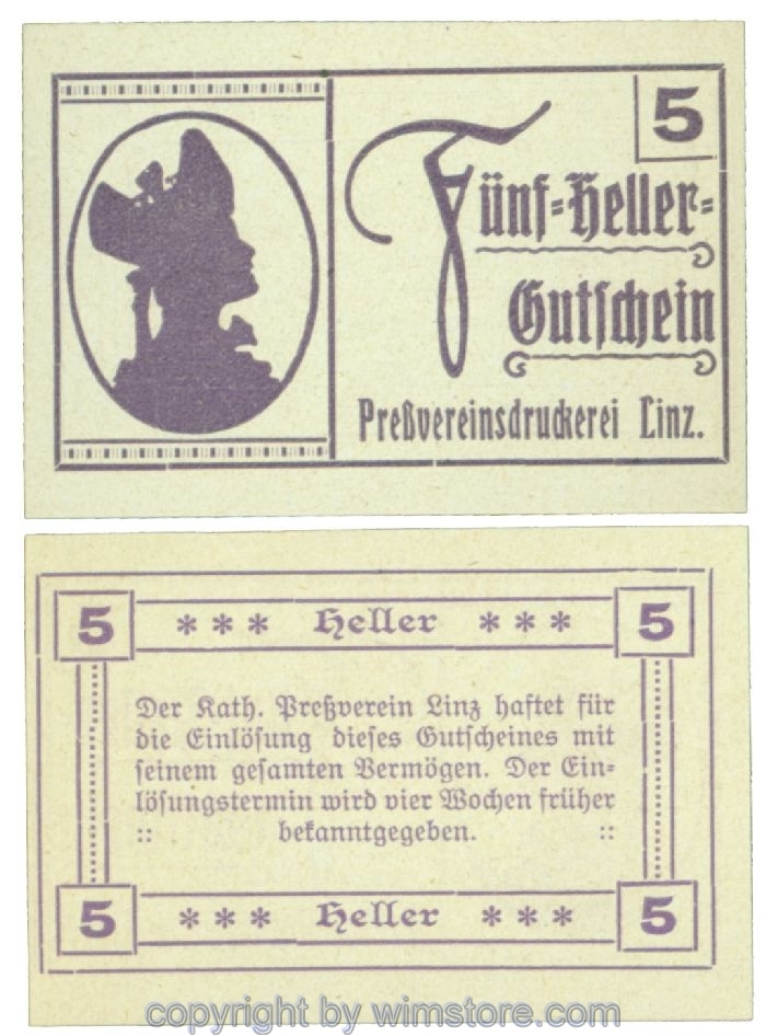 sn108387 Linz, Prv. Pressverein Linz, J00553Ig, 5 Heller; 1