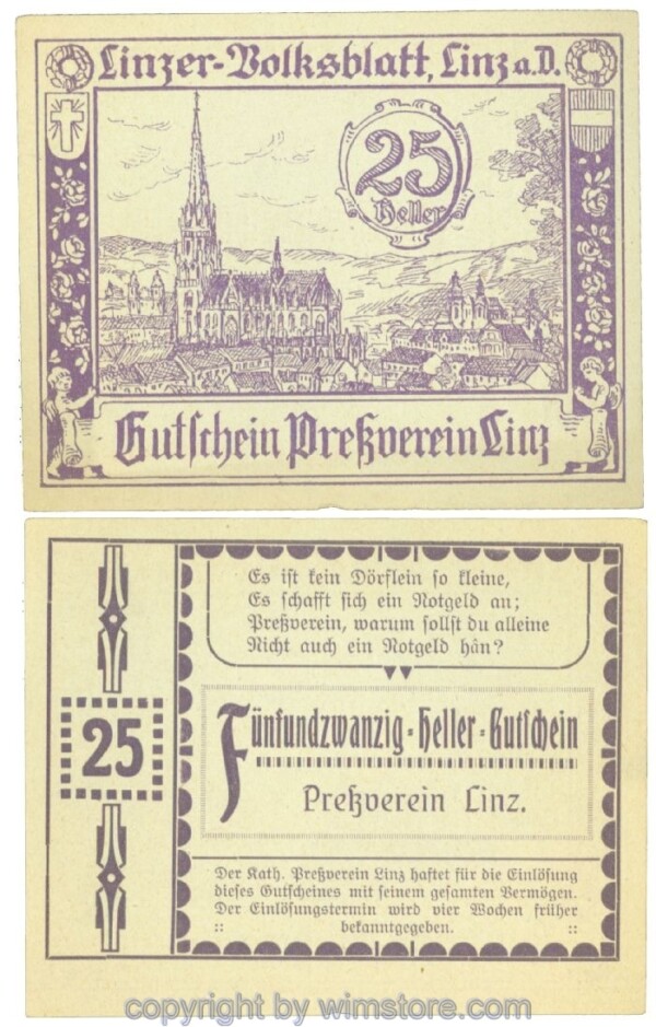 Linz, Prv. Pressverein Linz, J00553Ig, 25 Heller; 1