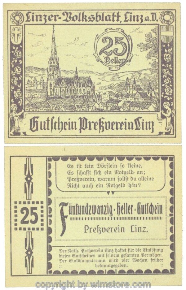 Linz, Prv. Pressverein Linz, J00553Ih, 25 Heller; 1