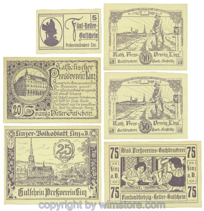 sn108392 Linz, Prv. Pressverein Linz, J00553Ih, Serie 5, 20, 25, 40, 50, 75 Heller; 1