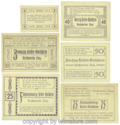 Linz, Prv. Pressverein Linz, J00553Ih, Serie 5, 20, 25, 40, 50, 75 Heller; 1