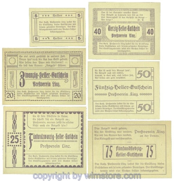 Linz, Prv. Pressverein Linz, J00553Ih, Serie 5, 20, 25, 40, 50, 75 Heller; 1