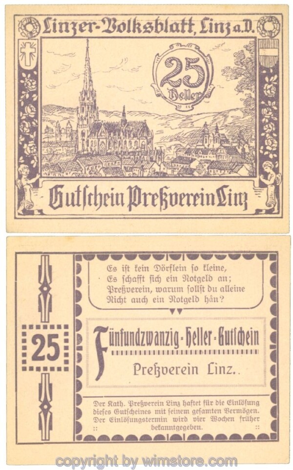 Linz, Prv. Pressverein Linz, J00553Ii, 25 Heller; 1
