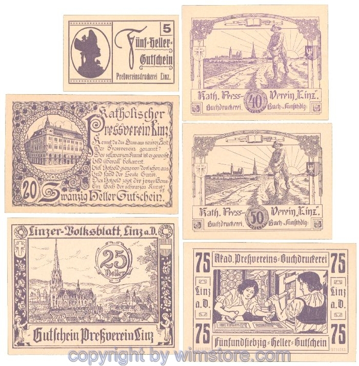 sn108395 Linz, Prv. Pressverein Linz, J00553Ii, Serie 5, 20, 25, 40, 50, 75 Heller; 1
