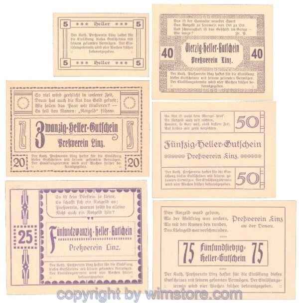 Linz, Prv. Pressverein Linz, J00553Ii, Serie 5, 20, 25, 40, 50, 75 Heller; 1