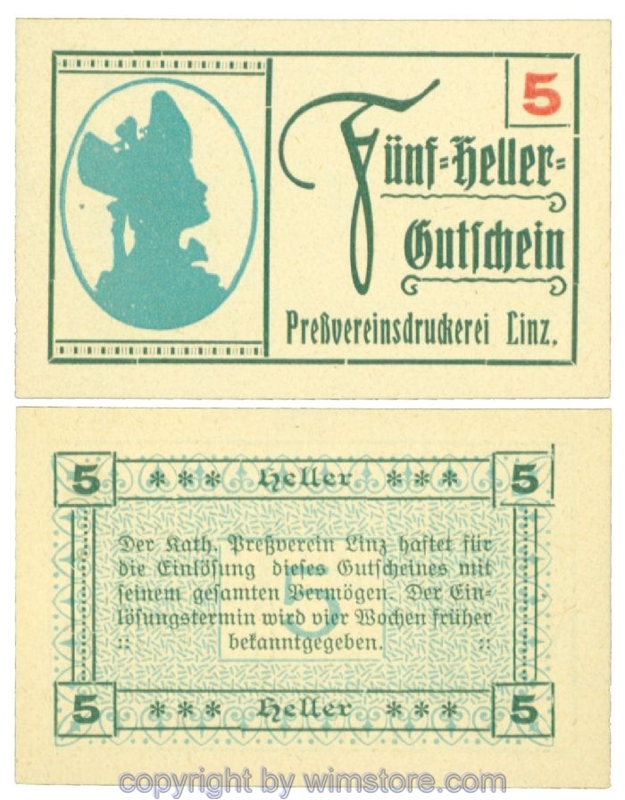 sn108396 Linz, Prv. Pressverein Linz, J00553IIa, 5 Heller; 1