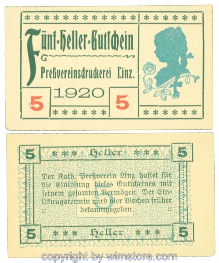 sn108397 Linz, Prv. Pressverein Linz, J00553IIa, 5 Heller; 1