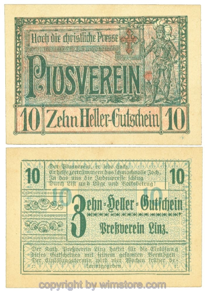 sn108398 Linz, Prv. Pressverein Linz, J00553IIa, 10 Heller; 1