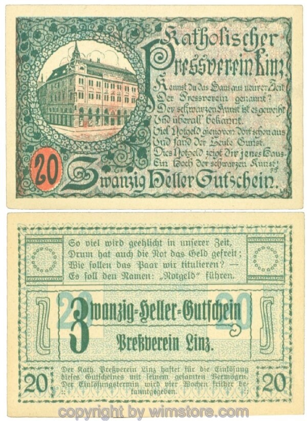 Linz, Prv. Pressverein Linz, J00553IIa, 20 Heller; 1