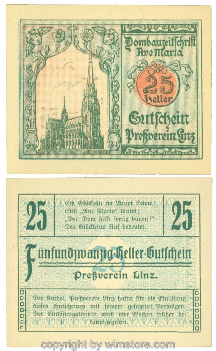 sn108400 Linz, Prv. Pressverein Linz, J00553IIa, 25 Heller; 1