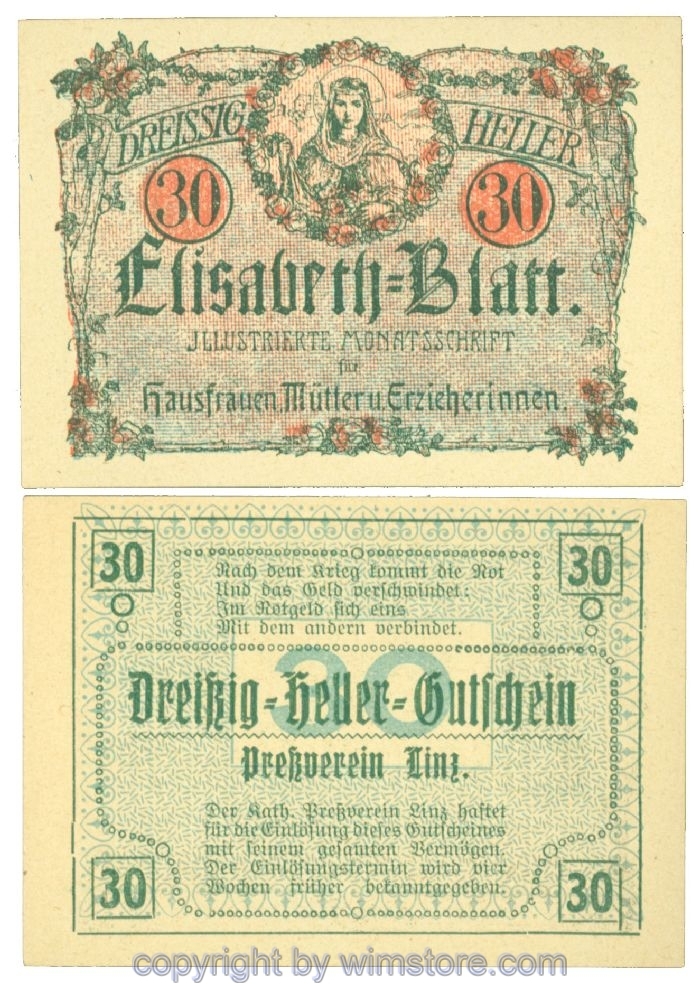 sn108401 Linz, Prv. Pressverein Linz, J00553IIa, 30 Heller; 1